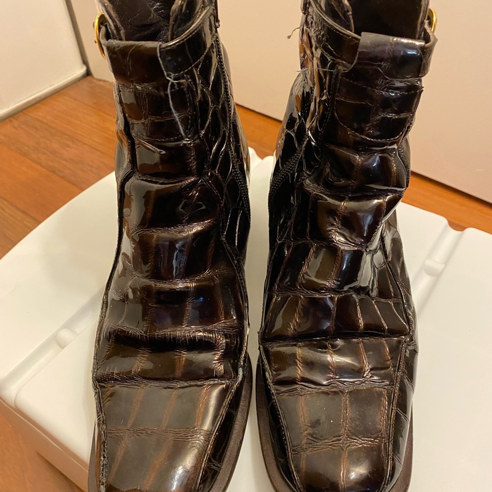 1990’s vintage patent brown leather bootie - Picture 12 of 13